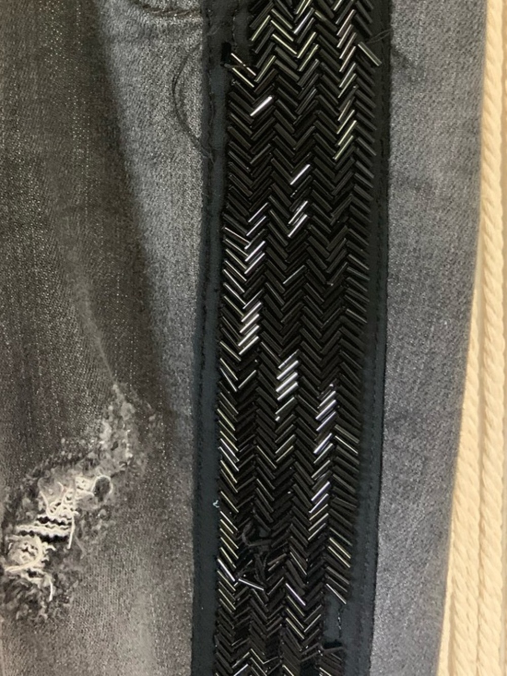 FREE PEOPLE Summer Solstice Tuxedo Distressed Washed Black Beaded Jeans 29 - Picture 7 of 15